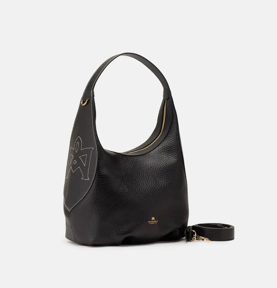 Cuoieria Fiorentina | Borsa Hobo Grande Maxima In Vera Pelle | Nero Made In Italy