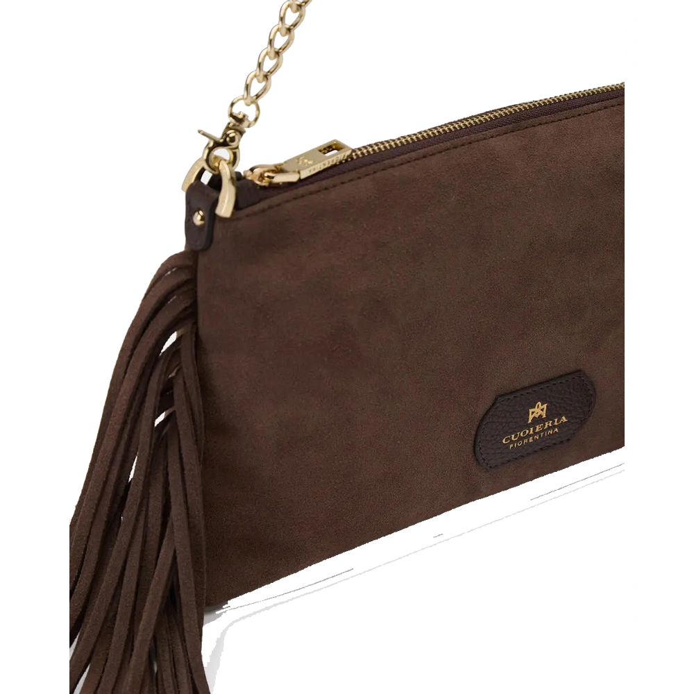 Cuoieria Fiorentina | Pochette Pouch Con Frange In Pelle | Cioccolato