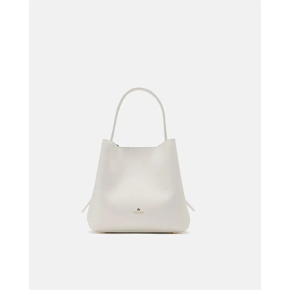 Cuoieria Fiorentina | Secchiello Candy In Vera Pelle Bottalata | Bianco Made In Italy