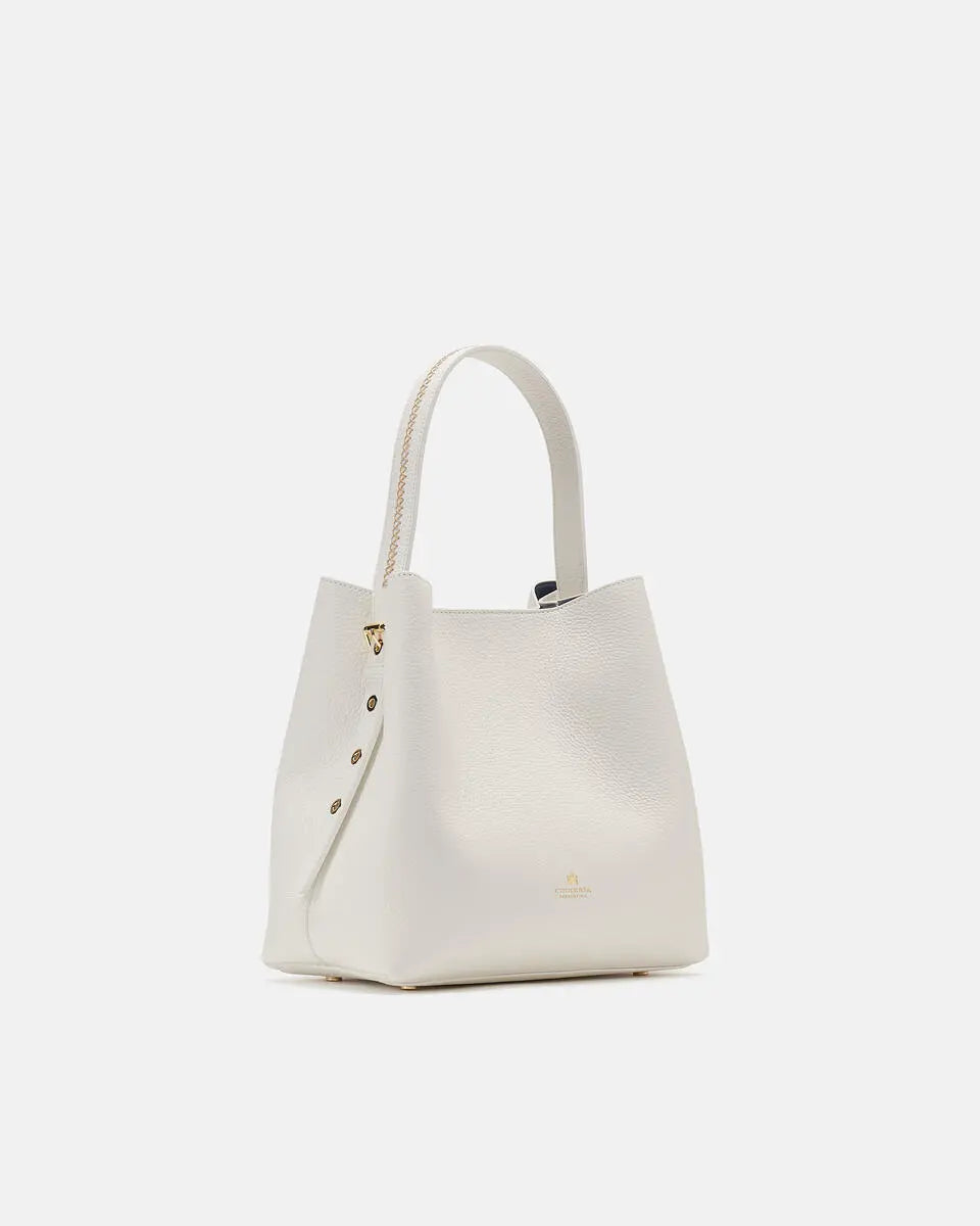 Cuoieria Fiorentina | Secchiello Candy In Vera Pelle Bottalata | Bianco Made In Italy