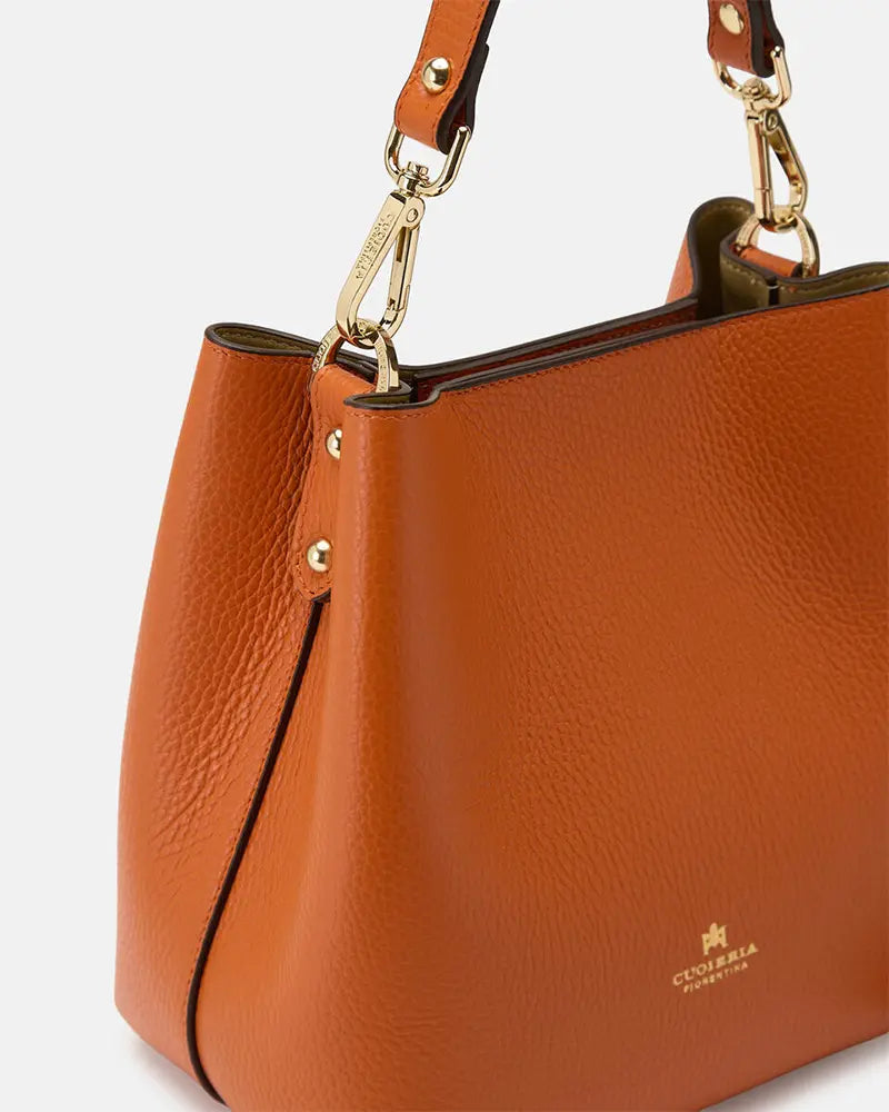 Cuoieria Fiorentina | Secchiello Piccolo Candy In Vera Pelle Bottalata | Arancio Made In Italy