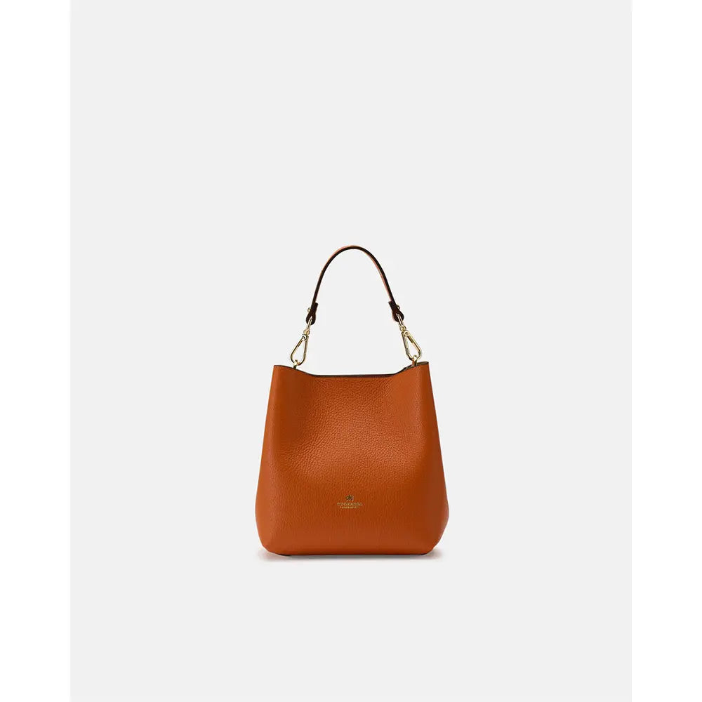 Cuoieria Fiorentina | Secchiello Piccolo Candy In Vera Pelle Bottalata | Arancio Made In Italy