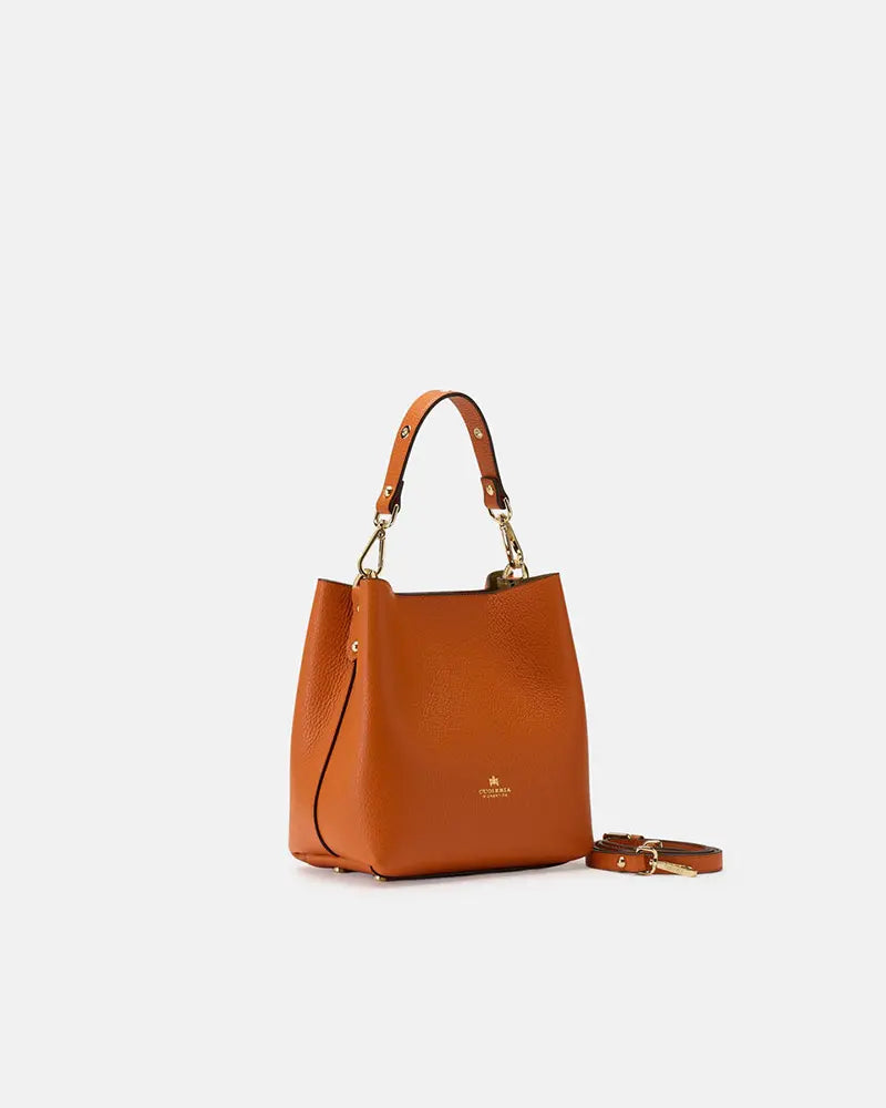 Cuoieria Fiorentina | Secchiello Piccolo Candy In Vera Pelle Bottalata | Arancio Made In Italy