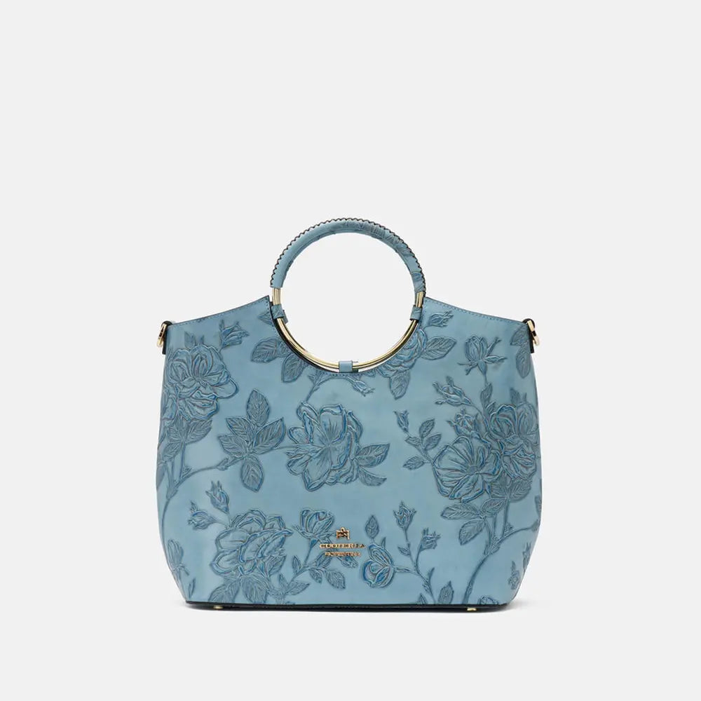 Cuoieria Fiorentina | Tote Bag Mimì in Pelle Dipinta a Mano | Celeste
