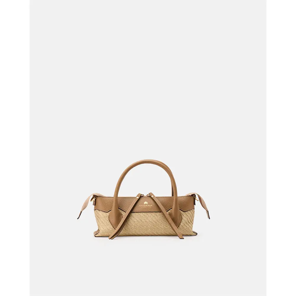Cuoieria Fiorentina | Tote Bag Piccola Holly in Rafia e Pelle | Desert