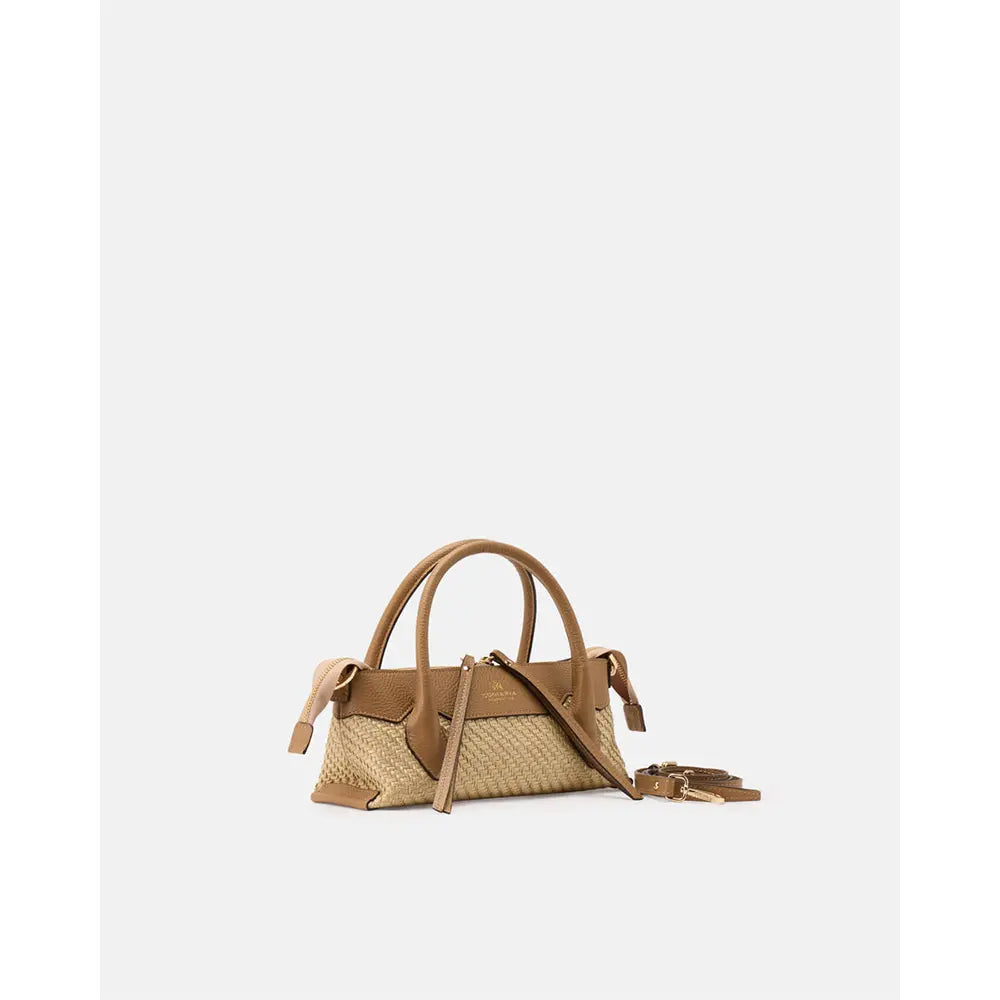 Cuoieria Fiorentina | Tote Bag Piccola Holly in Rafia e Pelle | Desert