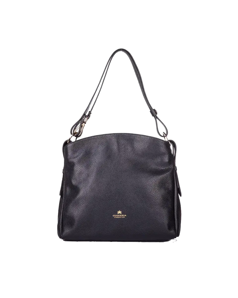 Cuoieria Fiorentina | Borsa Hobo Medium Velvet in Vera Pelle Bottalata | Nero