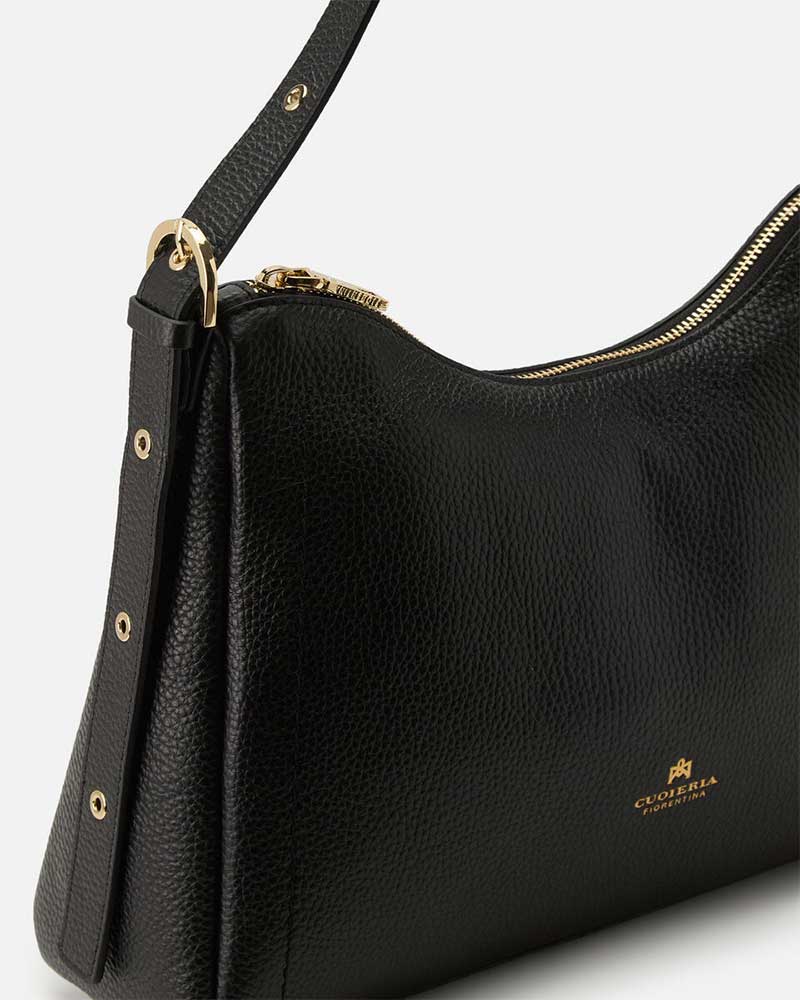 Cuoieria Fiorentina | Borsa Hobo Squadrata Eva in Pelle |Nero