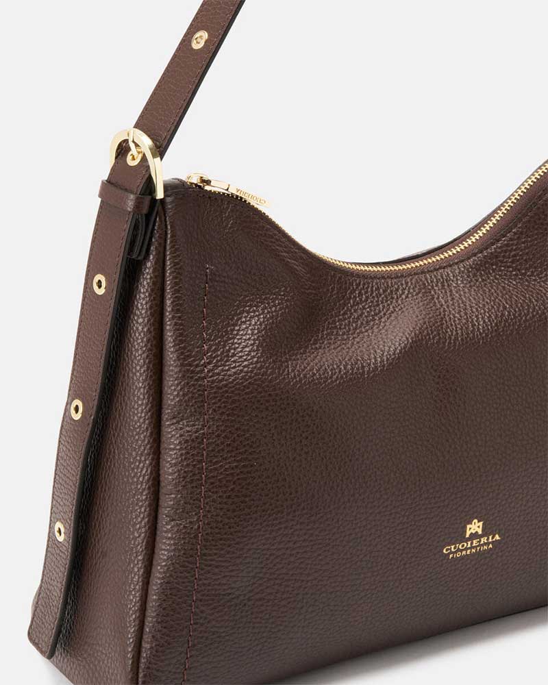 Cuoieria Fiorentina | Borsa Hobo Squadrata Eva in Pelle | Cioccolata