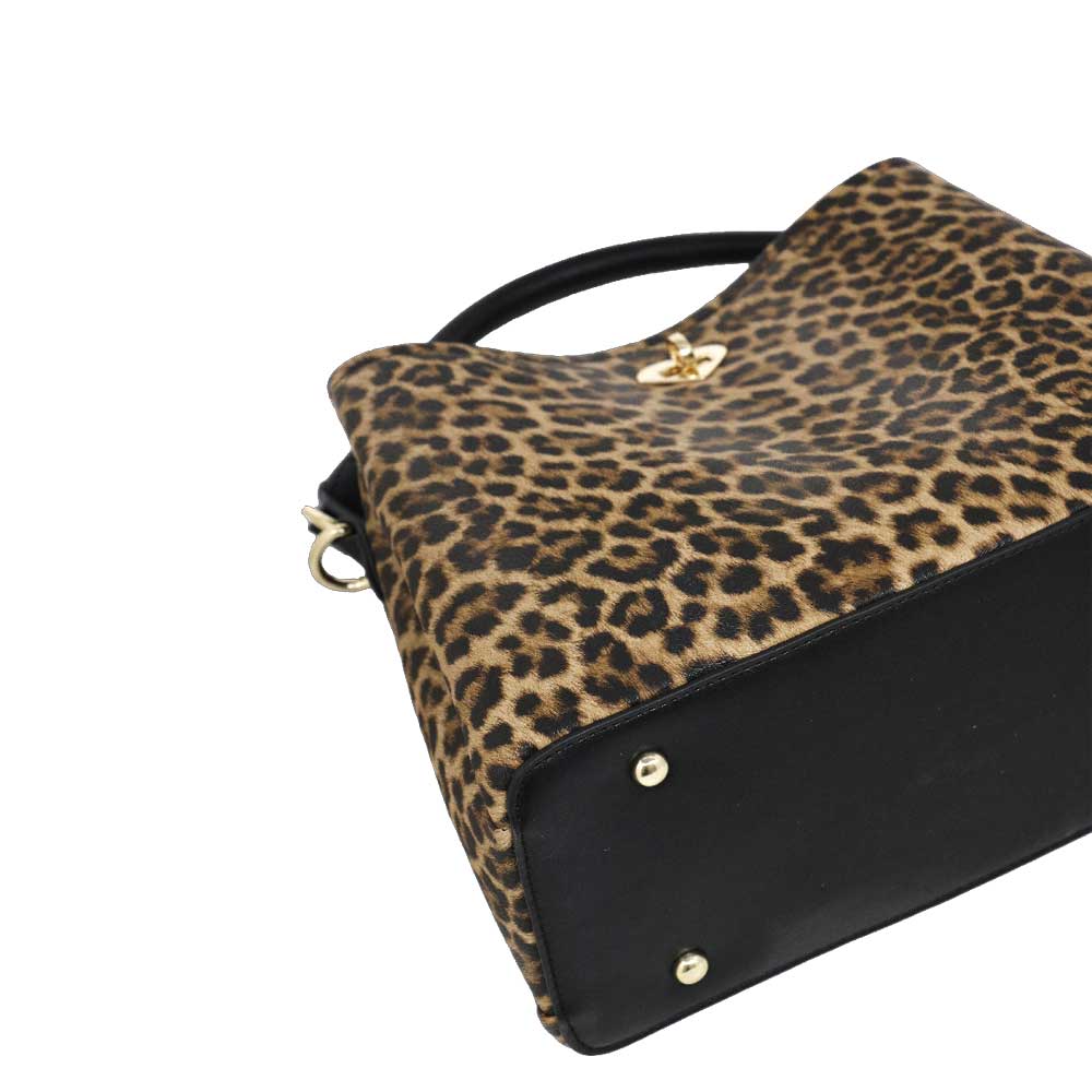 Camomilla Milano | Borsa a Mano Jill Leopardata Nera con Cuore