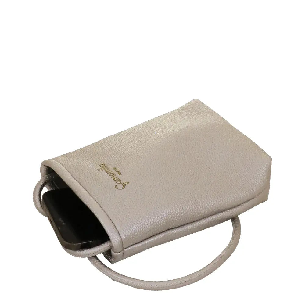 Camomilla Milano | Portacellulare Glassé Argento | Pochette con Tracolla Martellata