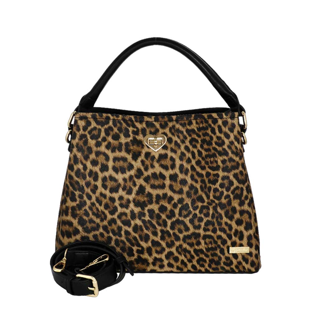 Camomilla Milano | Borsa a Mano Jill Leopardata Nera con Cuore