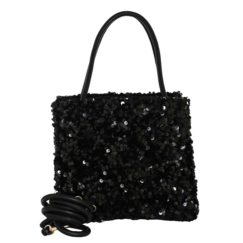 Camomilla Milano | Borsa a Mano Petite Shine Nera in Paillettes