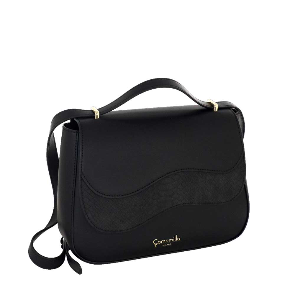 Camomilla Milano | Borsa Tracolla Emma Nera Effetto Camoscio