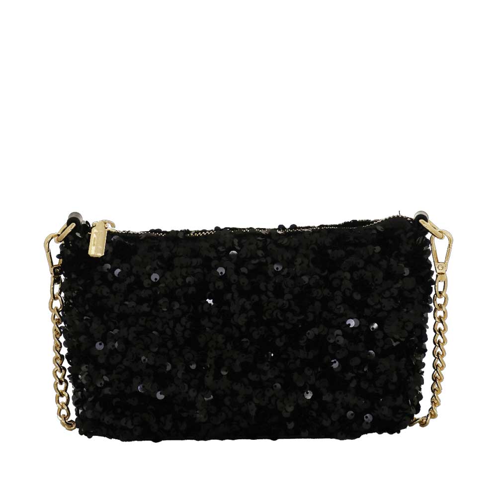 Camomilla Milano | Mini Bag Paillettes Nera con Manico a Catena