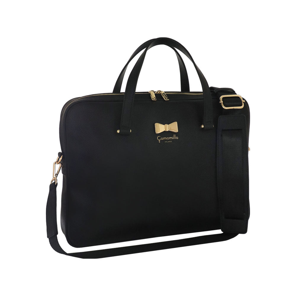 Camomilla Milano | Borsa PC Nera in Saffiano con Fiocco
