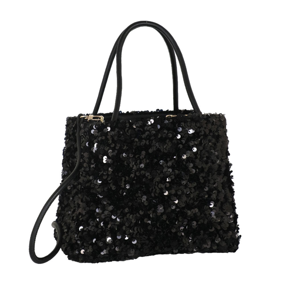 Camomilla Milano | Borsa a Mano Petite Shine Nera in Paillettes