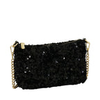 Camomilla Milano | Mini Bag Paillettes Nera con Manico a Catena