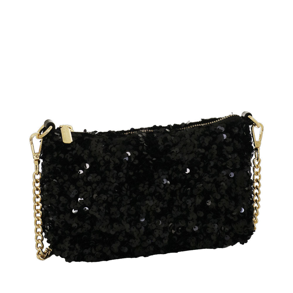 Camomilla Milano | Mini Bag Paillettes Nera con Manico a Catena