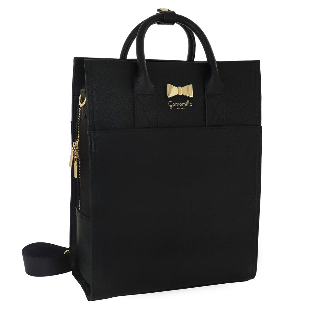 Camomilla Milano | Zaino Trasformabile Nero in Saffiano con Fiocco