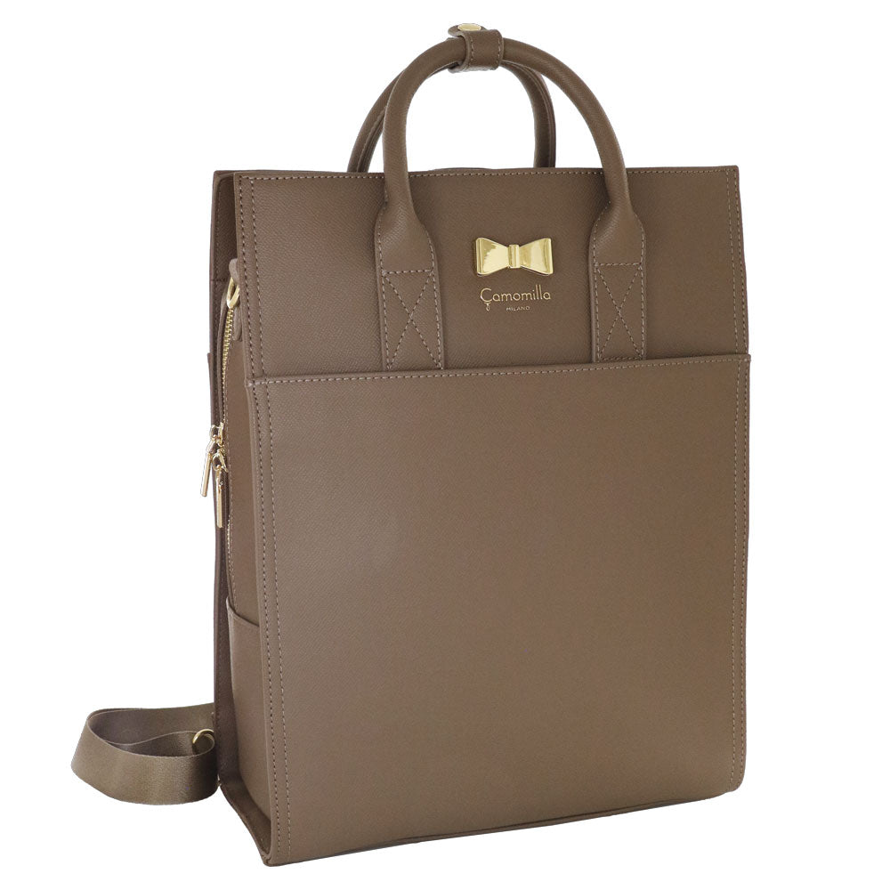 Camomilla Milano | Zaino Trasformabile Taupe in Saffiano con Fiocco