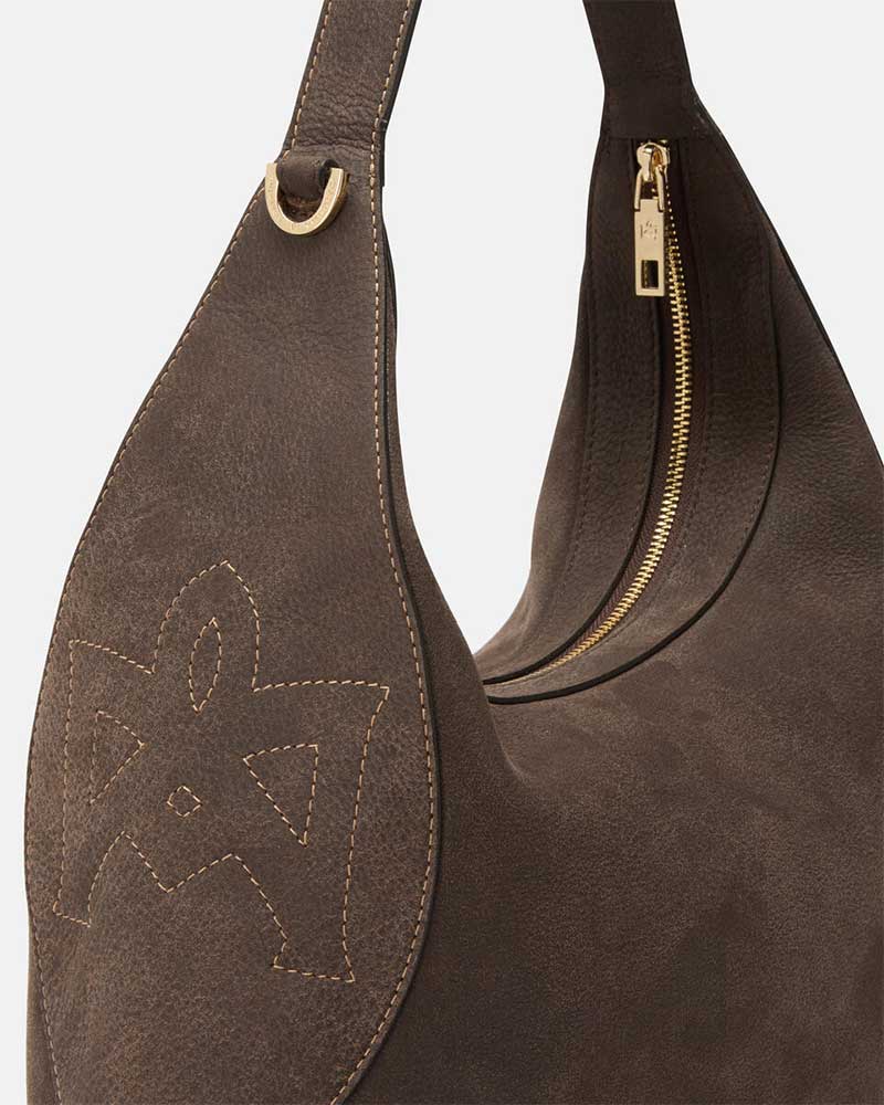 Cuoieria Fiorentina | Borsa Hobo Grande Eva in Nabuk | Cioccolata