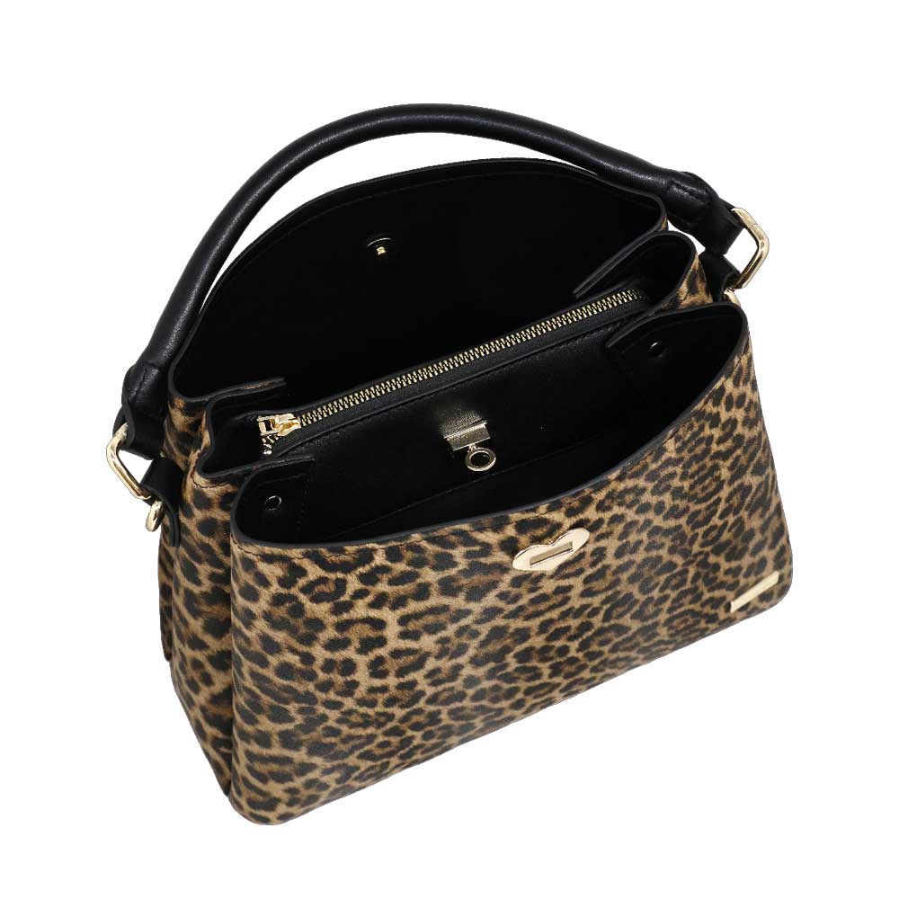 Camomilla Milano | Borsa a Mano Jill Leopardata Nera con Cuore