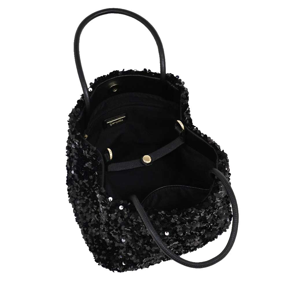 Camomilla Milano | Borsa a Mano Petite Shine Nera in Paillettes