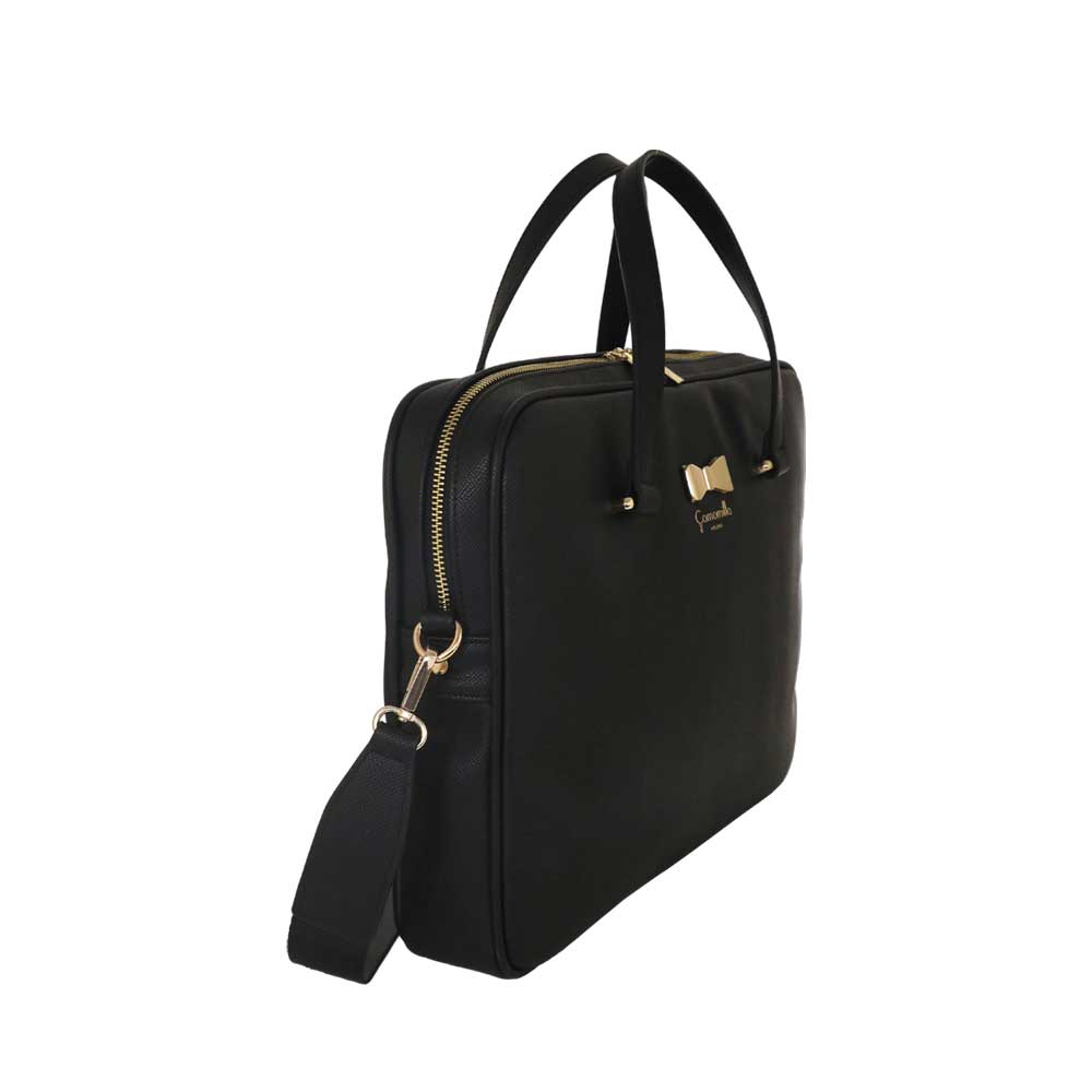 Camomilla Milano | Borsa PC Nera in Saffiano con Fiocco