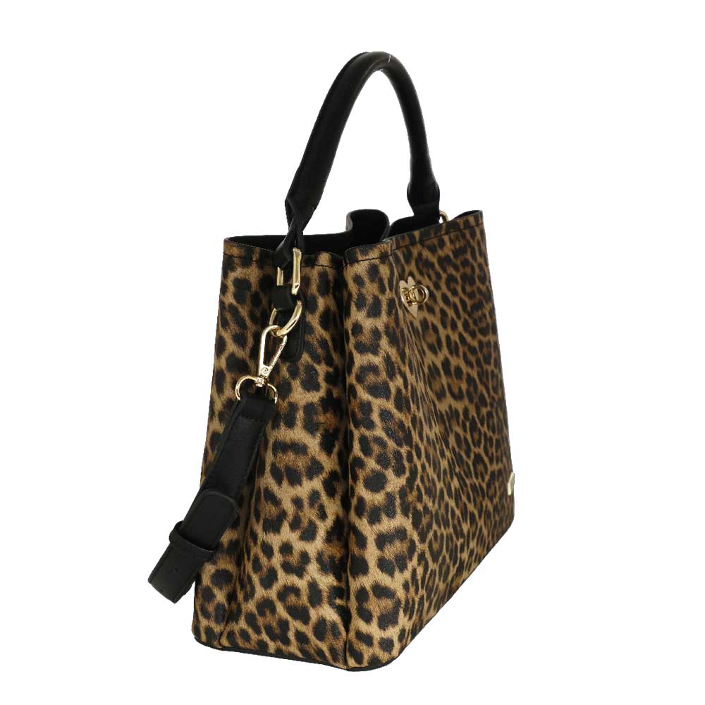 Camomilla Milano | Borsa a Mano Jill Leopardata Nera con Cuore