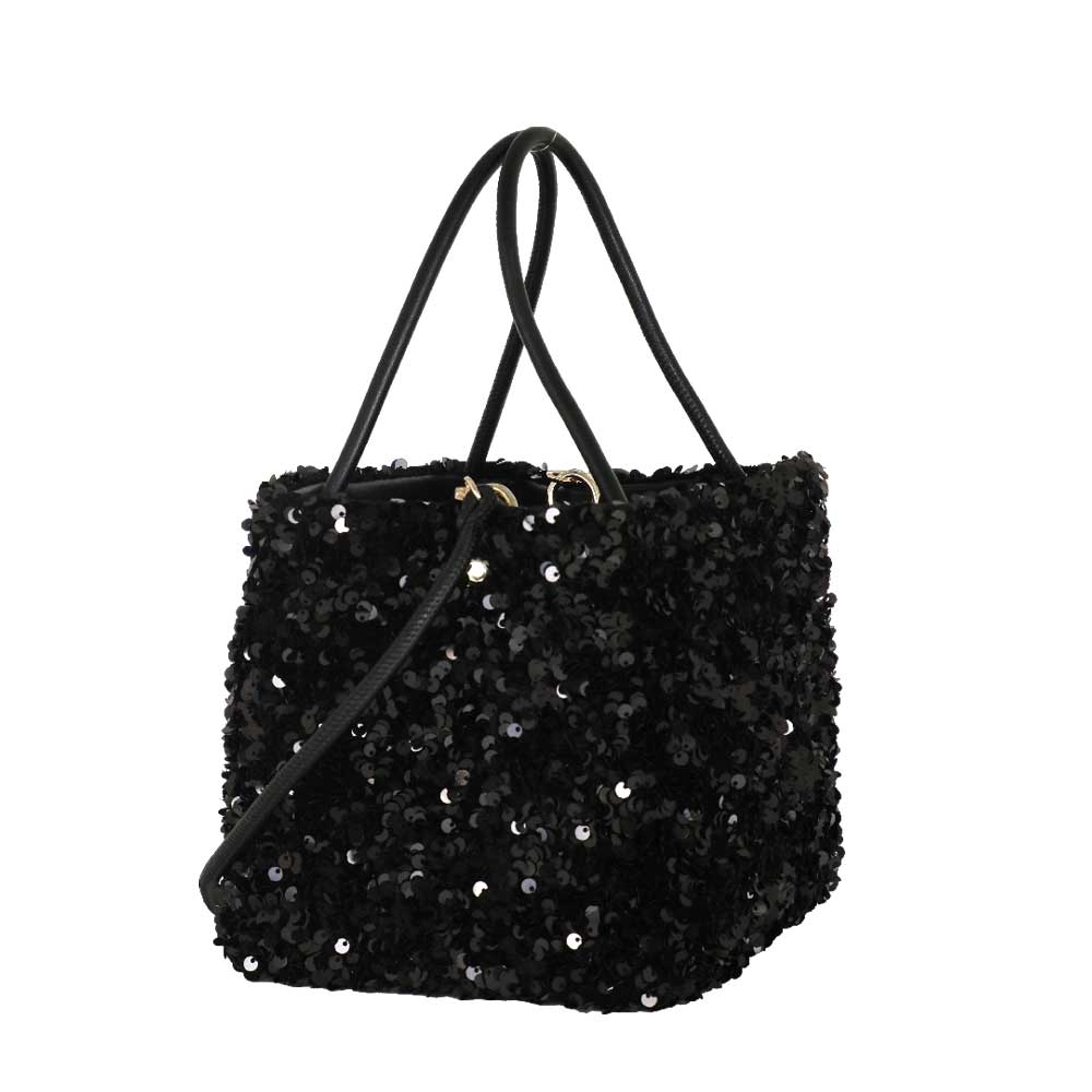 Camomilla Milano | Borsa a Mano Petite Shine Nera in Paillettes
