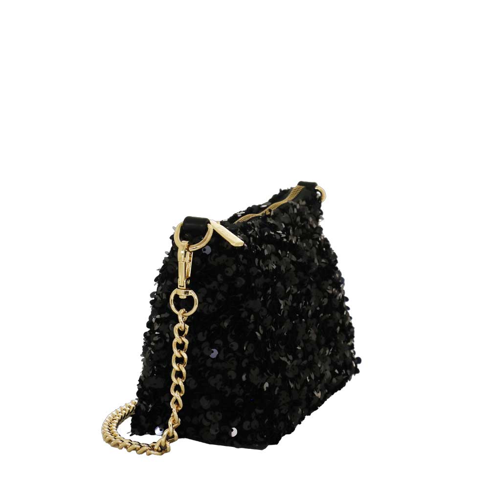 Camomilla Milano | Mini Bag Paillettes Nera con Manico a Catena