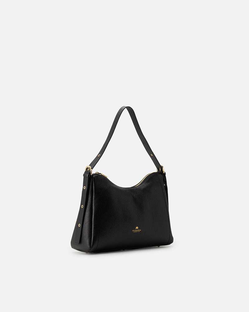 Cuoieria Fiorentina | Borsa Hobo Squadrata Eva in Pelle |Nero