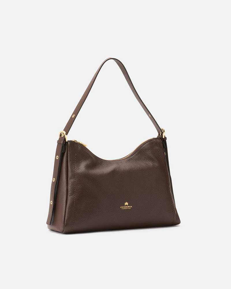 Cuoieria Fiorentina | Borsa Hobo Squadrata Eva in Pelle | Cioccolata