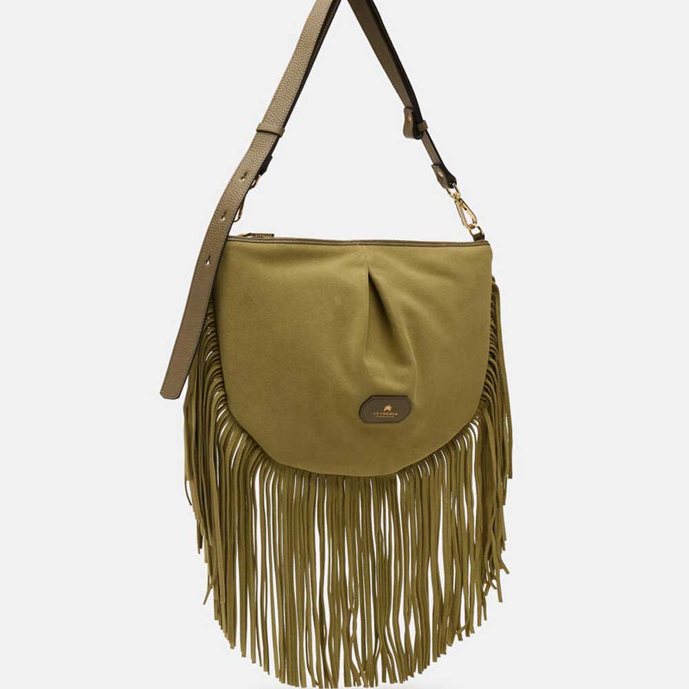 Cuoieria Fiorentina | Pouch con Frange Emma in Pelle Scamosciata | Bosco