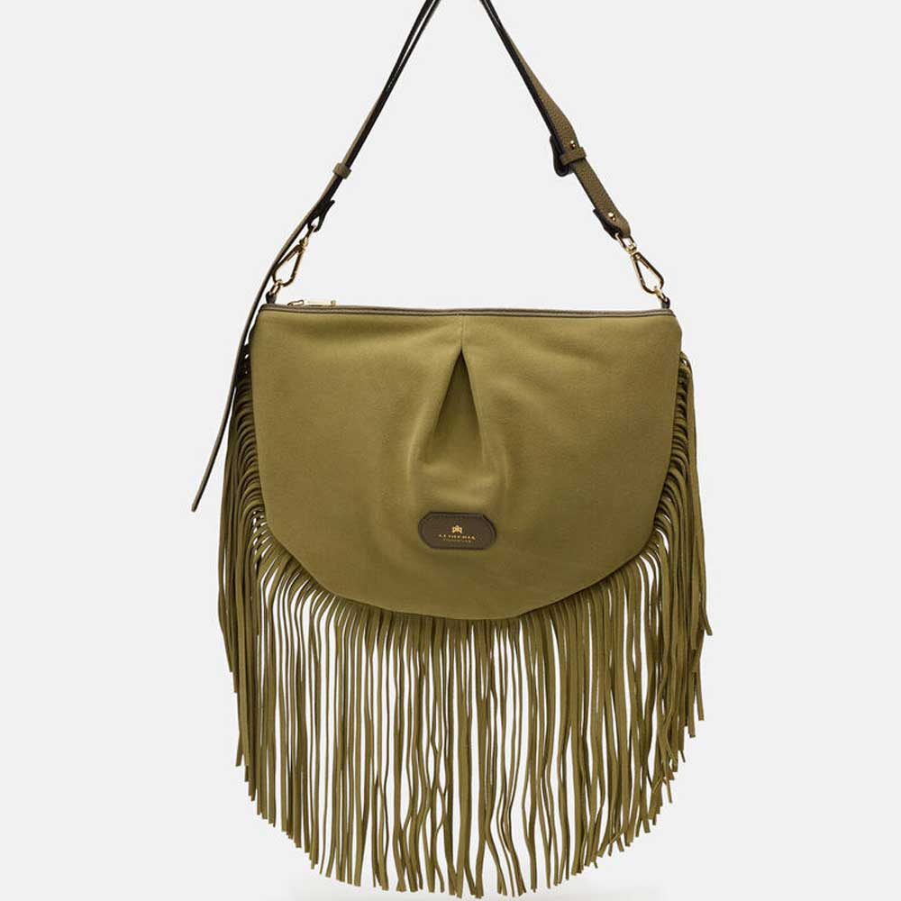 Cuoieria Fiorentina | Pouch con Frange Emma in Pelle Scamosciata | Bosco