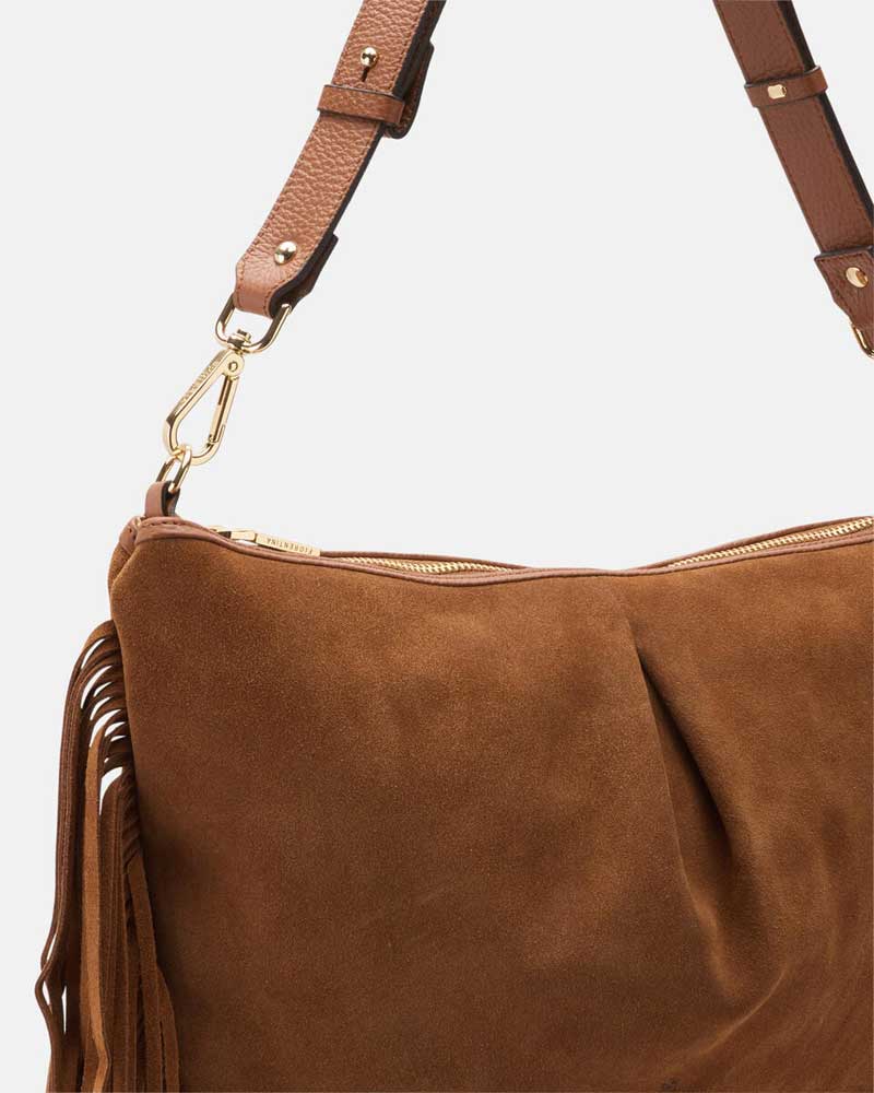 Cuoieria Fiorentina | Pouch con Frange Emma in Pelle Scamosciata | Caramel
