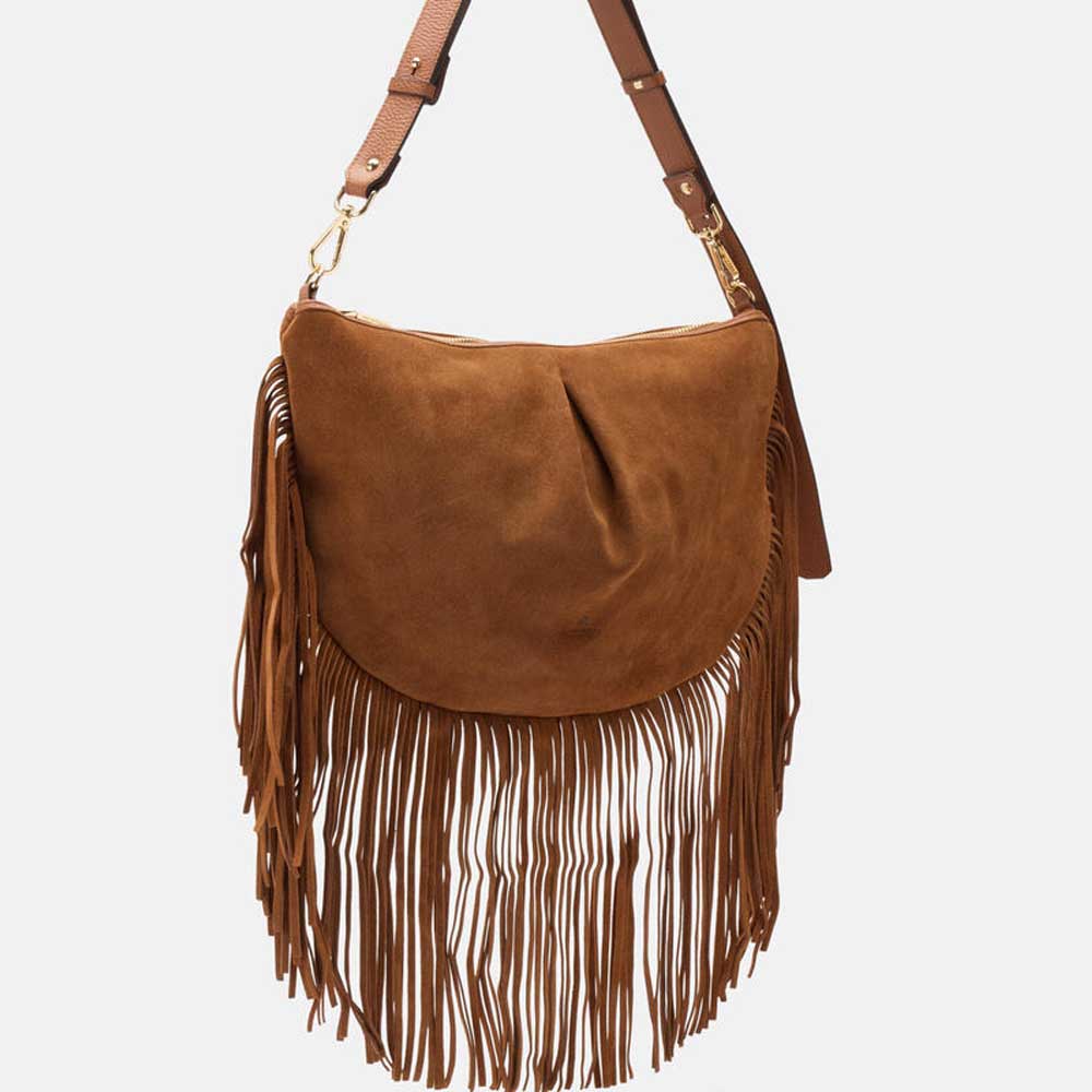 Cuoieria Fiorentina | Pouch con Frange Emma in Pelle Scamosciata | Caramel