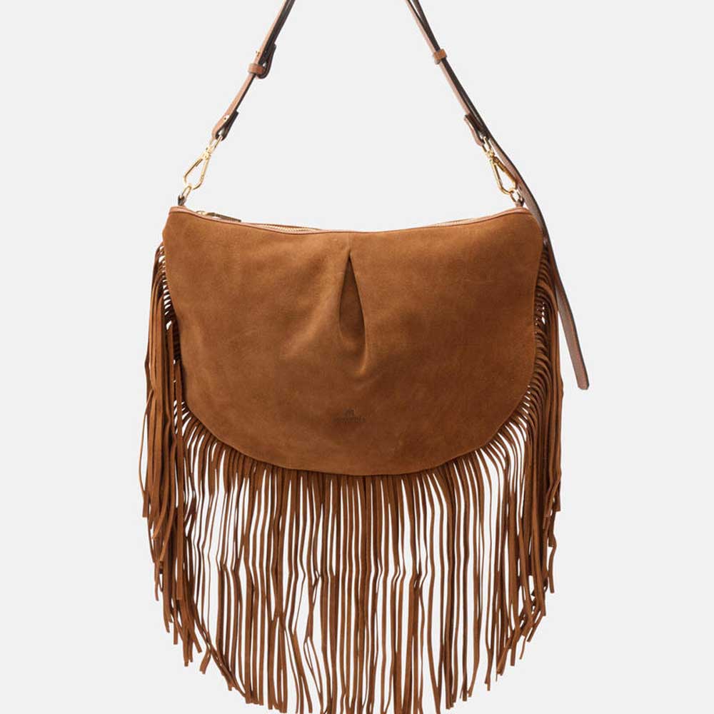 Cuoieria Fiorentina | Pouch con Frange Emma in Pelle Scamosciata | Caramel