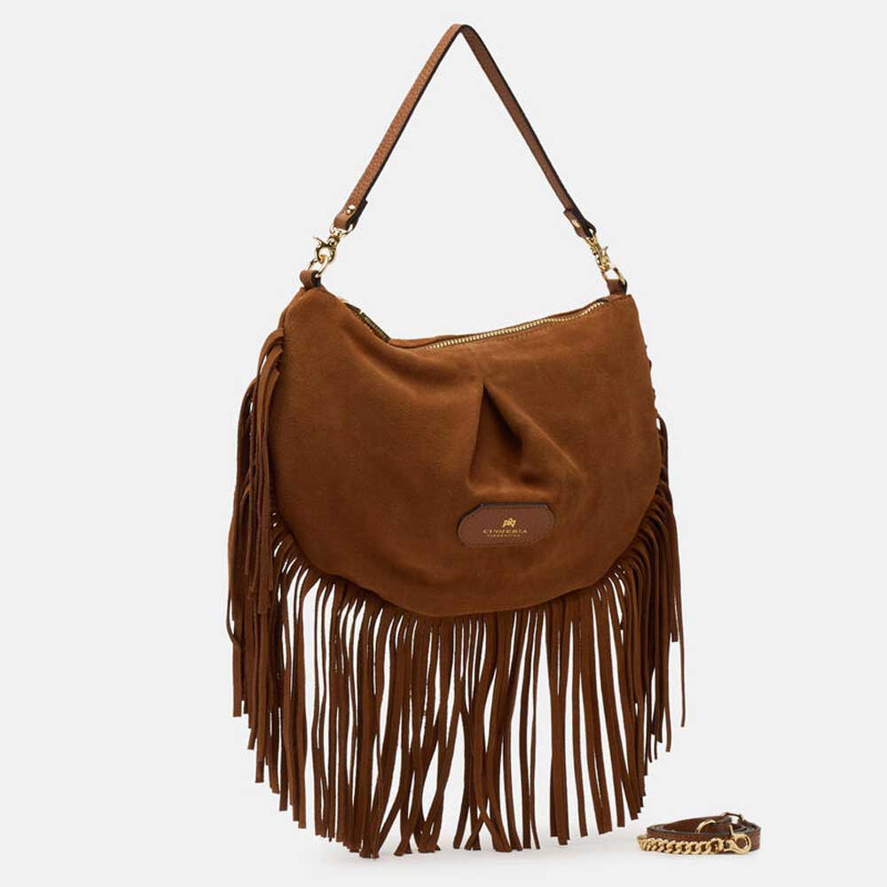 Cuoieria Fiorentina | Pouch Folk Emma in Pelle Scamosciata| Caramel