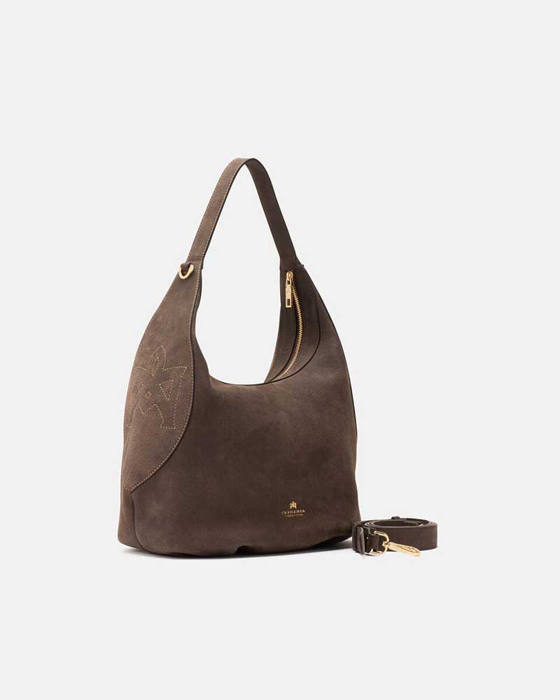Cuoieria Fiorentina | Borsa Hobo Grande Eva in Nabuk | Cioccolata