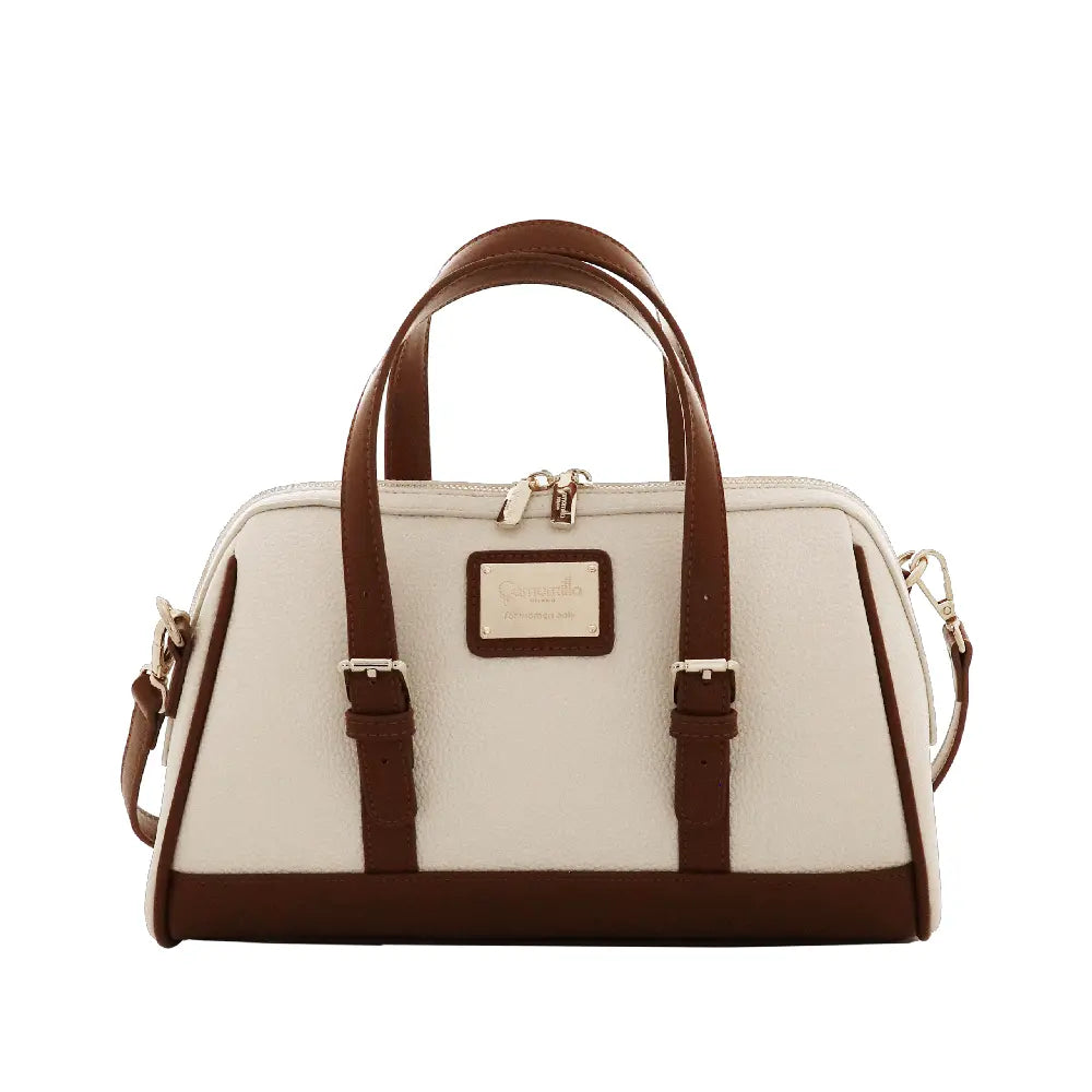 Camomilla Milano | Borsa Mano M Toffee Bianco | Bauletto Strutturato con Finiture Marroni