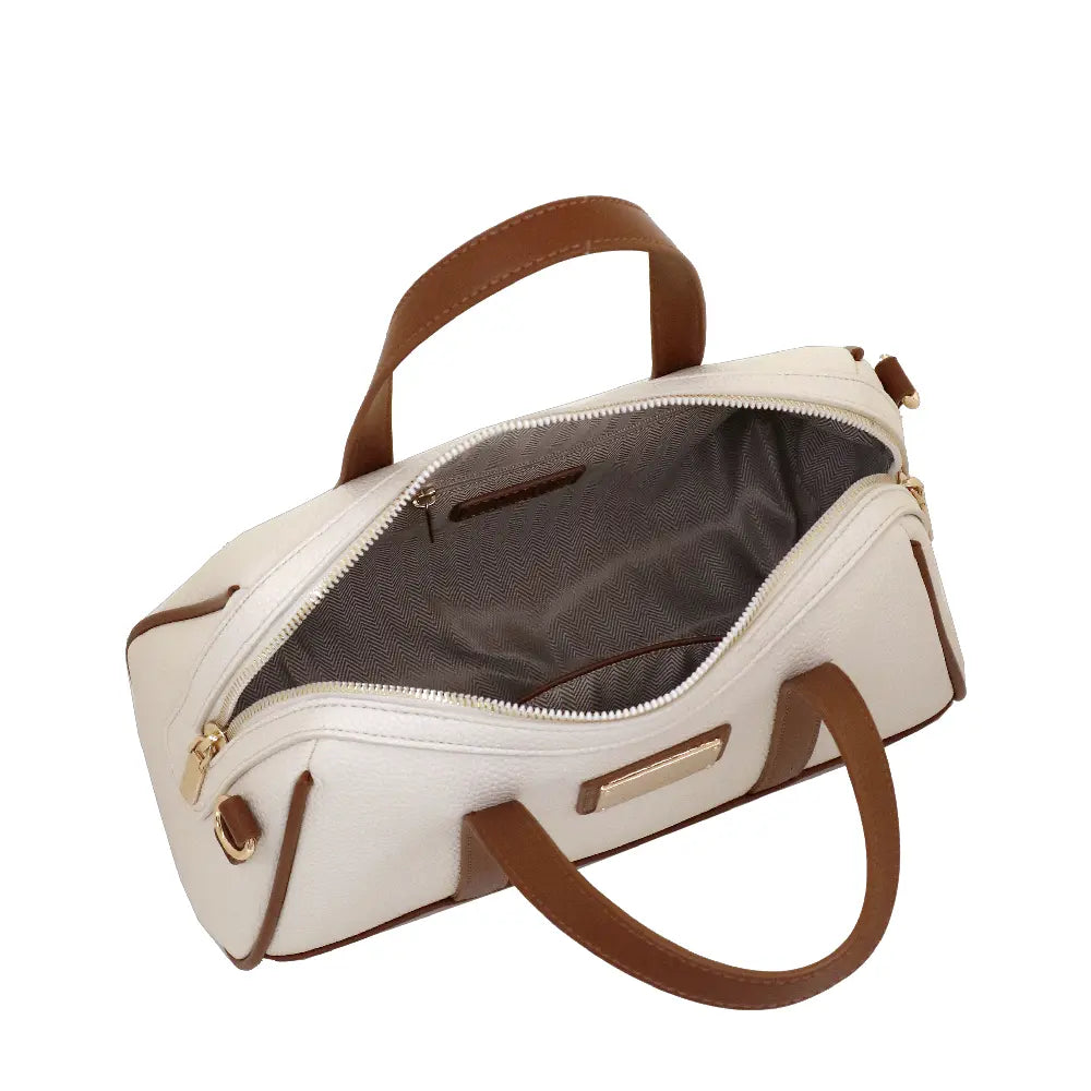 Camomilla Milano | Borsa Mano M Toffee Bianco | Bauletto Strutturato con Finiture Marroni