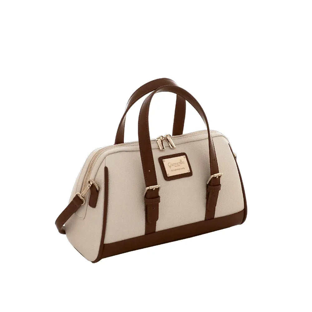 Camomilla Milano | Borsa Mano M Toffee Bianco | Bauletto Strutturato con Finiture Marroni
