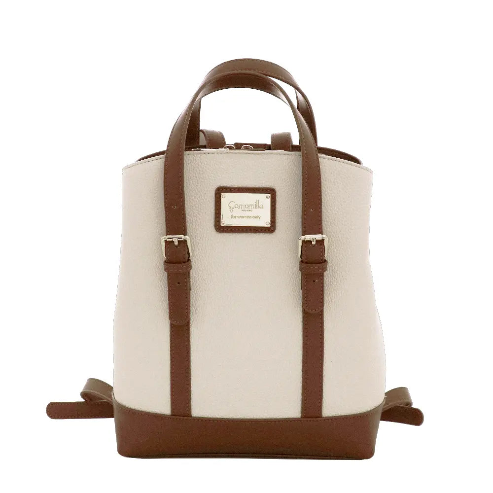 Camomilla Milano | Zaino Toffee Bianco | Backpack in Similpelle con Finiture Marroni