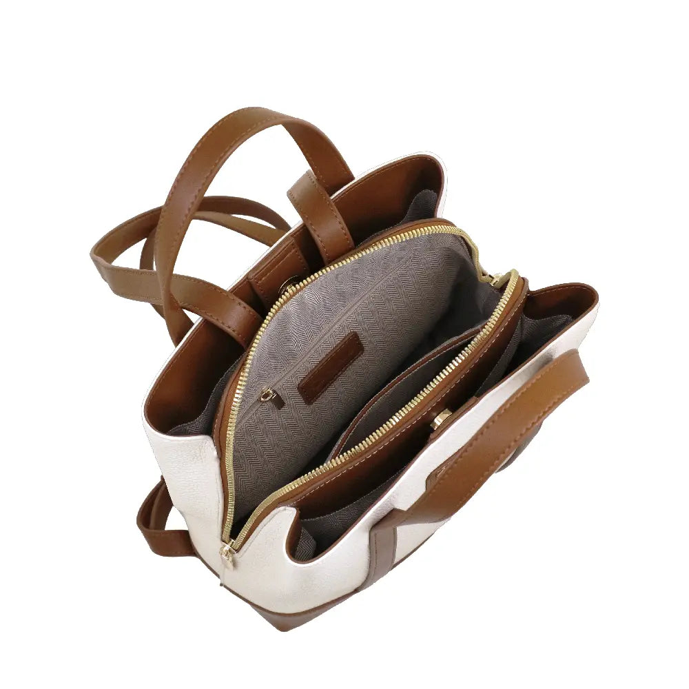 Camomilla Milano | Zaino Toffee Bianco | Backpack in Similpelle con Finiture Marroni