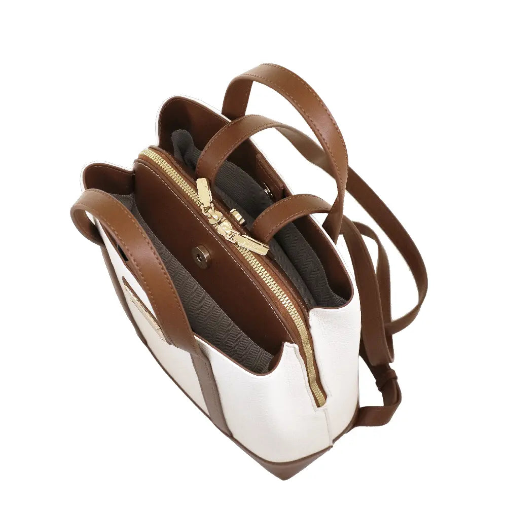 Camomilla Milano | Zaino Toffee Bianco | Backpack in Similpelle con Finiture Marroni