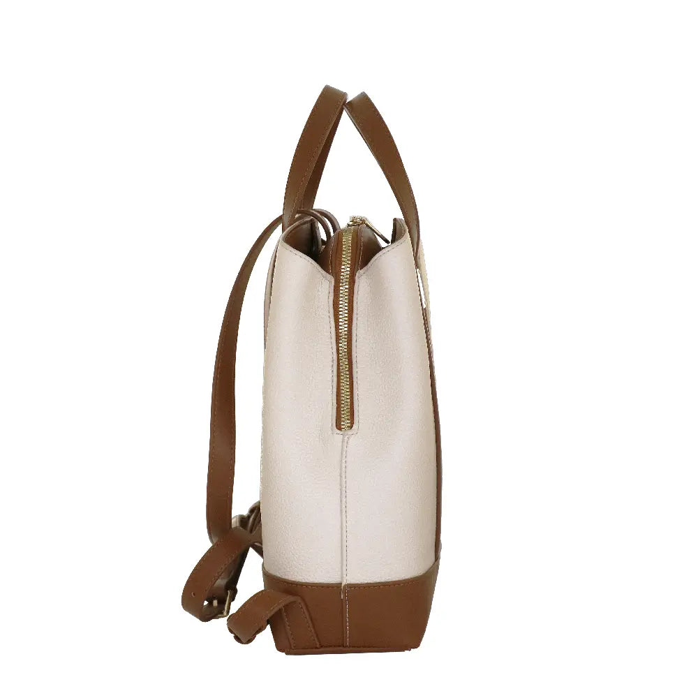 Camomilla Milano | Zaino Toffee Bianco | Backpack in Similpelle con Finiture Marroni