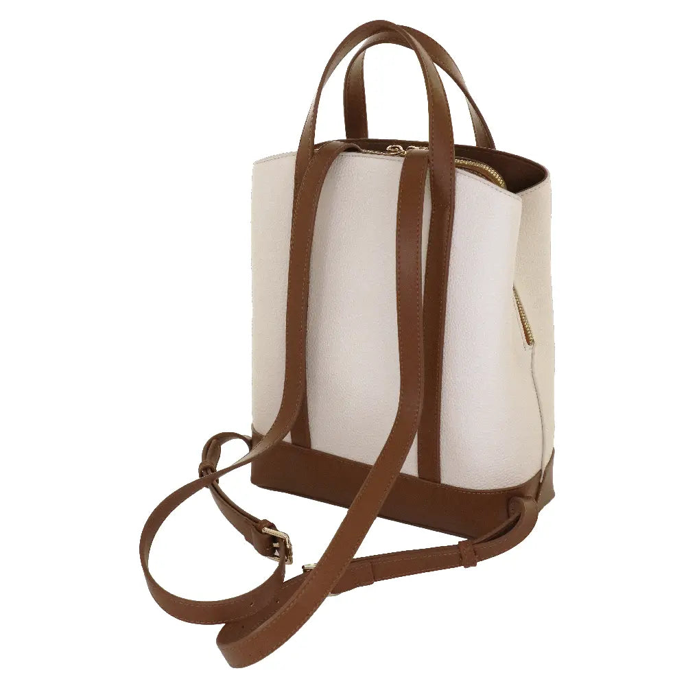 Camomilla Milano | Zaino Toffee Bianco | Backpack in Similpelle con Finiture Marroni