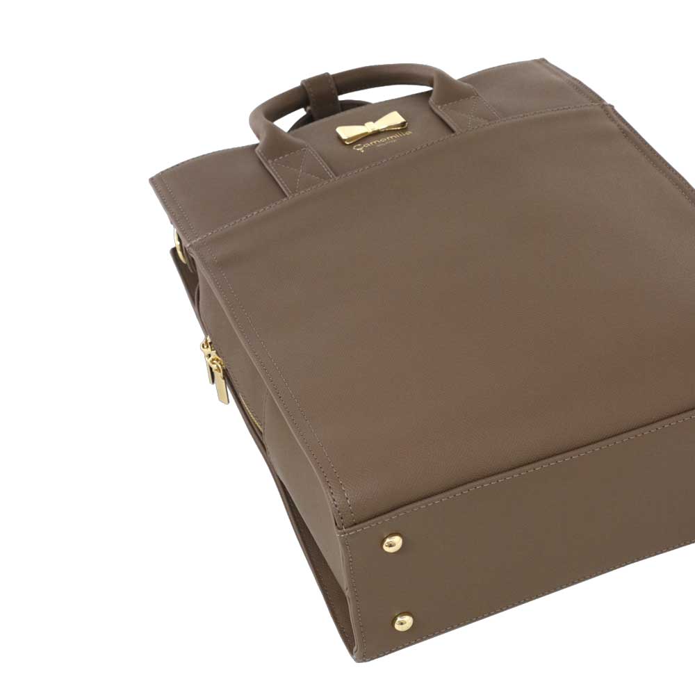 Camomilla Milano | Zaino Trasformabile Taupe in Saffiano con Fiocco